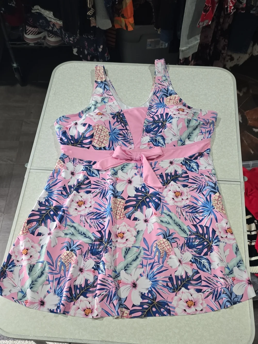 Pink Tropical Floral Swimdress with High-Waist Bikini Bottoms Size 4X Never Worn